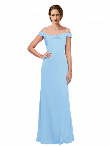 Off the Shoulder Bateau Neck Chiffon Bridesmaid Dress with Straps