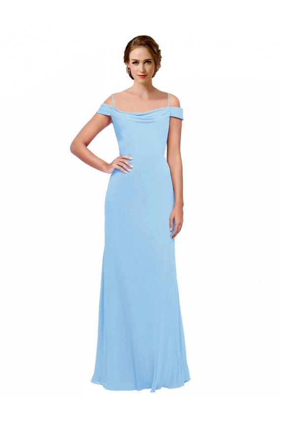 Off the Shoulder Bateau Neck Chiffon Bridesmaid Dress with Straps