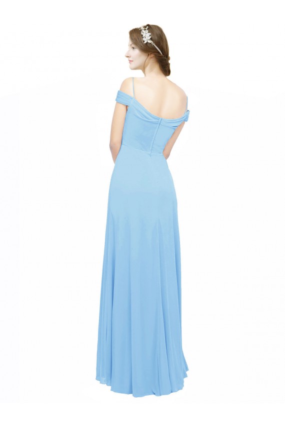 Off the Shoulder Bateau Neck Chiffon Bridesmaid Dress with Straps