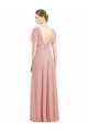 Draped Short Sleeves Long Chiffon A-Line Bridesmaid Dress