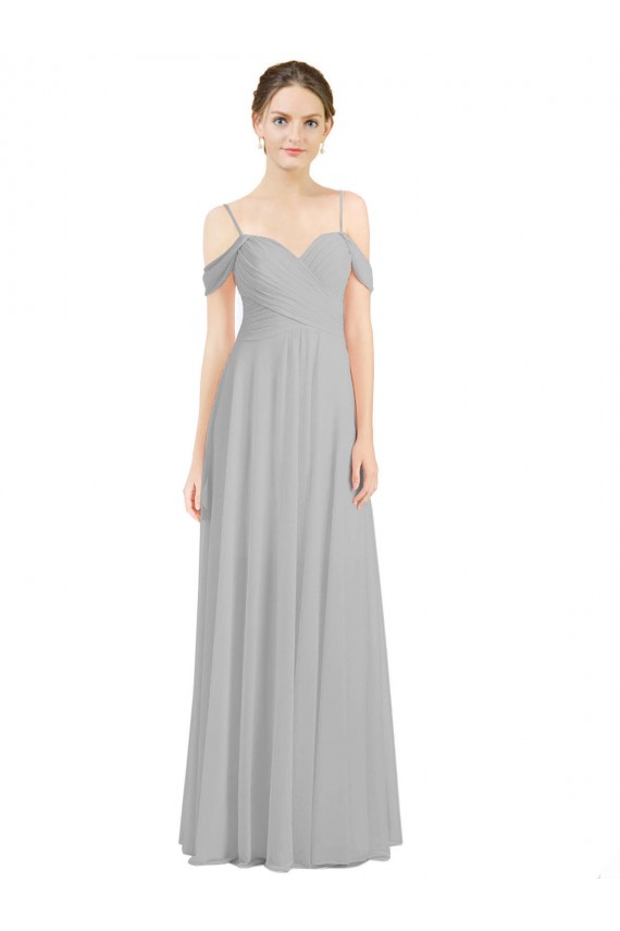 Off the Shoulder Long Chiffon Bridesmaid Dress with Ruched Bodice