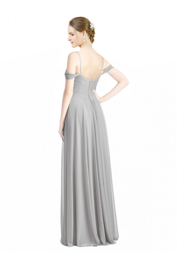 Off the Shoulder Long Chiffon Bridesmaid Dress with Ruched Bodice