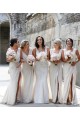 Chiffon Long Champagne Bridesmaid Dresses with Sexy High Slit and Front Ruffles