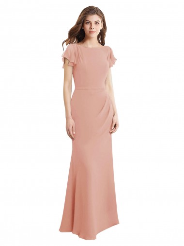 Cap Sleeves Long Chiffon Bridesmaid Dress / Prom Dress with Low V-Back