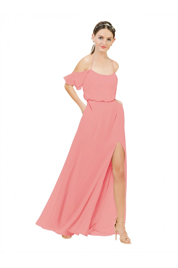 Draped Off the Shoulder Sleeves Chiffon Bridesmaid Dress