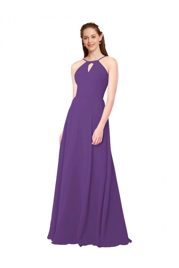 High Halter Chiffon Bridesmaid Dress with Keyhole