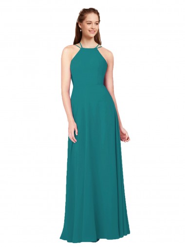 Simple Chiffon Bridesmaid Dress with High Halter Neckline