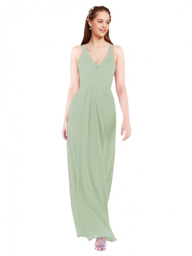 Feminine Chiffon Bridesmaid Dress with Ruching and V-Neckline