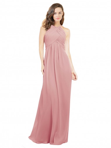 Chiffon Bridesmaids Dress with Draped Bodice and Keyhole Back