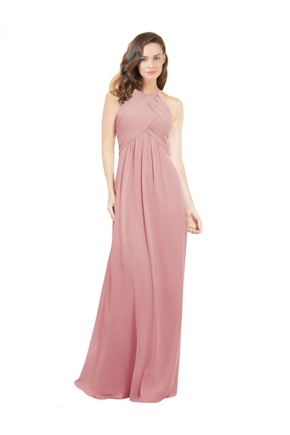 Chiffon Bridesmaids Dress with Draped Bodice and Keyhole Back