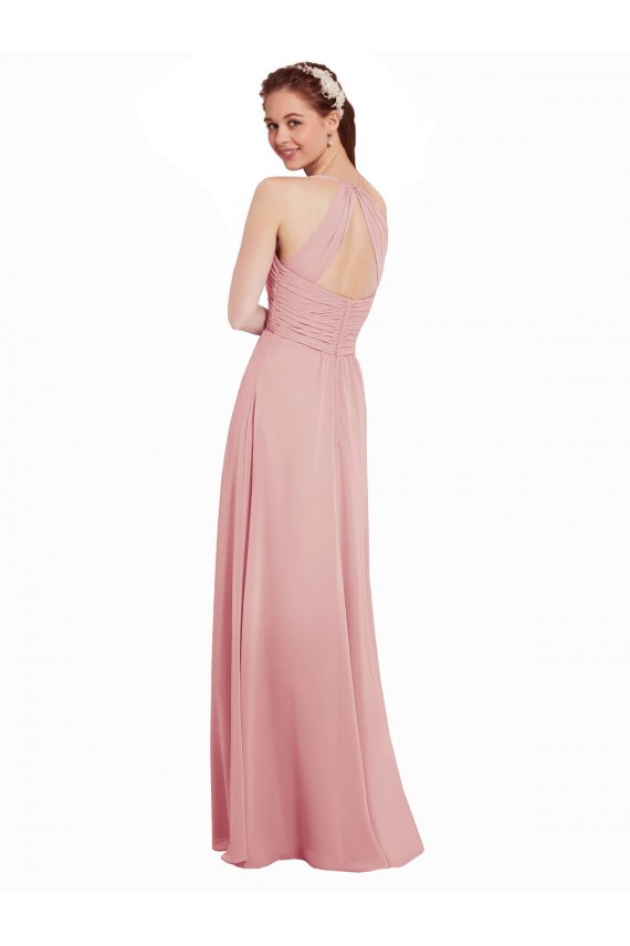 Chiffon Bridesmaids Dress with Draped Bodice and Keyhole Back