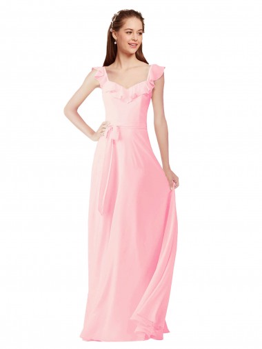 Chiffon Bridesmaids Dress with Ruffle Neckline