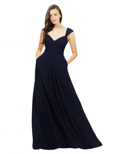 Chiffon Bridesmaid Dress with Rouched Draped Bodice and Watteau Back