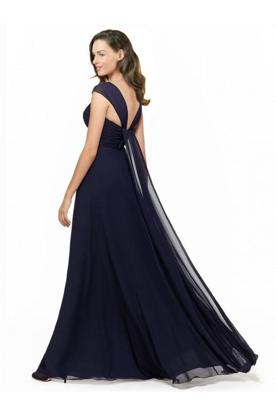 Chiffon Bridesmaid Dress with Rouched Draped Bodice and Watteau Back