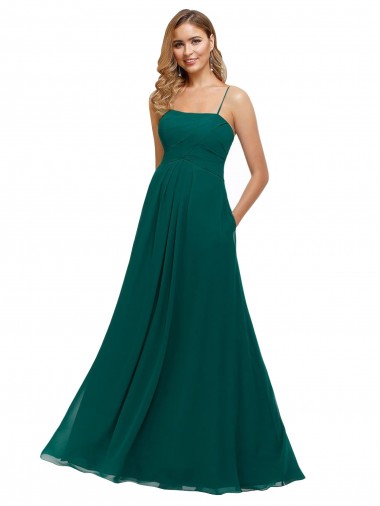 Chiffon Bridesmaid Dress with Pleated Bodice and Straps