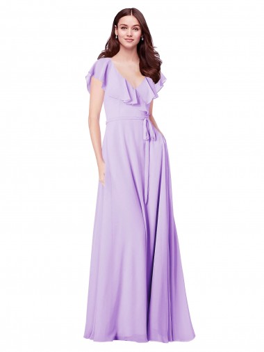 Flutter Sleeves V-Neck Chiffon Bridesmaid Dress