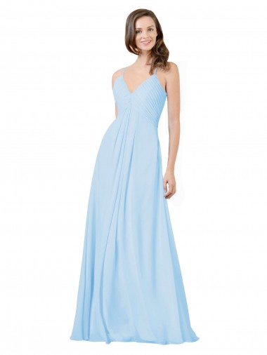 Long V-Neck Chiffon Bridesmaid Dress with Keyhole Back