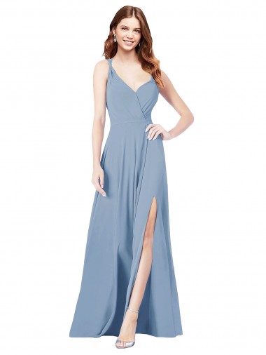 Surplice Bodice A-Line Long Chiffon Bridesmaid Dress