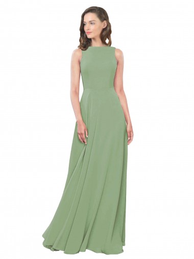 High Neck Chiffon Bridesmaids Dress with Low Cowl Back