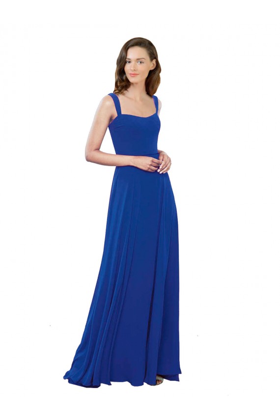 Square Neck A-Line Long Floor Length Chiffon Bridesmaid Dress