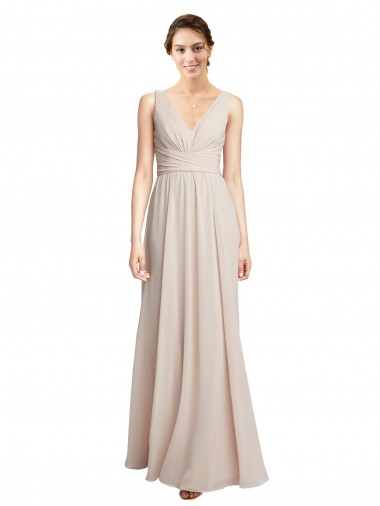 Long V-Neck Chiffon Bridesmaids Dress with Double Straps