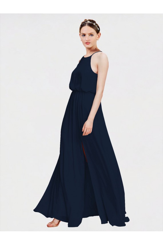 High Halter Chiffon Bridesmaid Dress with Side Slit