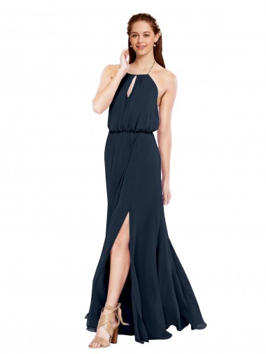 Grecian Style Halter Chiffon Bridesmaid Dress with Keyhole and Slit