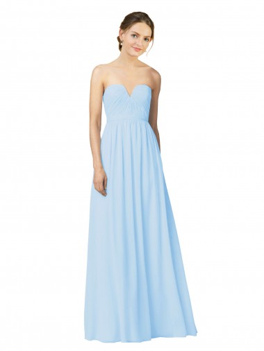 Full Length Chiffon Bridesmaid Dress with Deep Sweetheat and Shirred Bodice