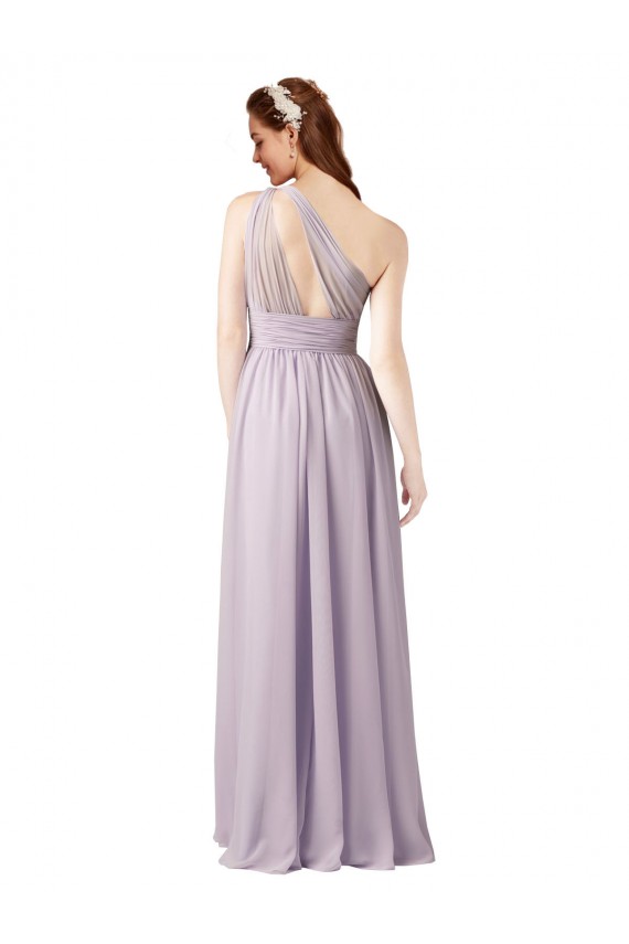 One Shoulder Chiffon Bridesmaid Dress with Front Keyhole and Shirred Bodice