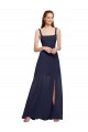 Squre Necked Long Chiffon Bridesmaid Dress with Front Slit