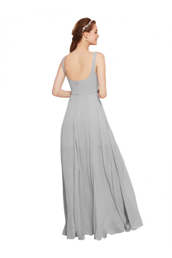 Squre Necked Long Chiffon Bridesmaid Dress with Front Slit