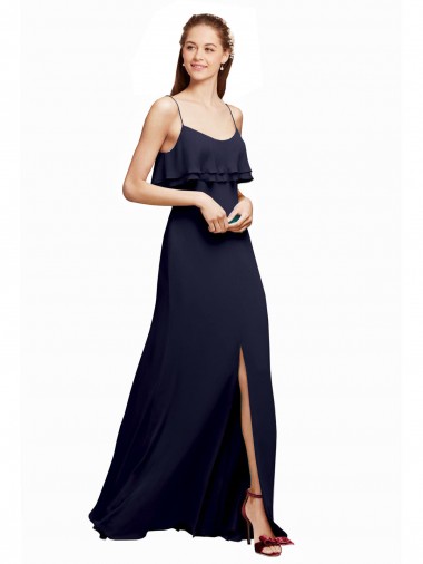 Draped Long Chiffon Bridesmaid Dress with Straps and Layers