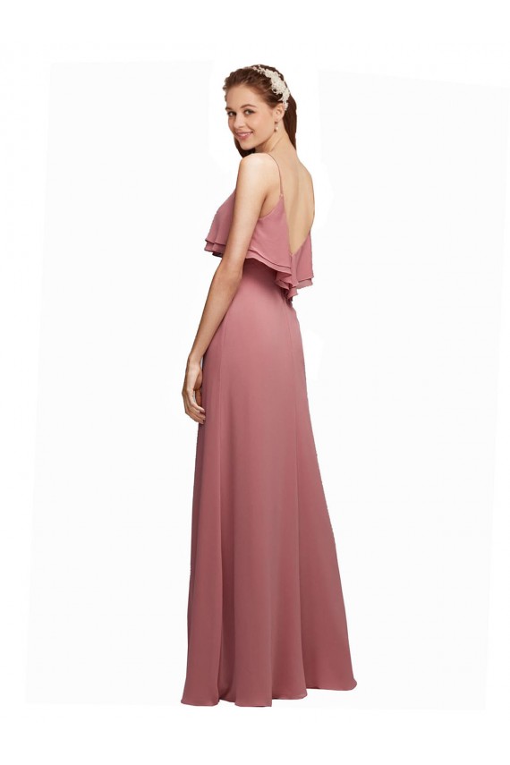 Draped Long Chiffon Bridesmaid Dress with Straps and Layers