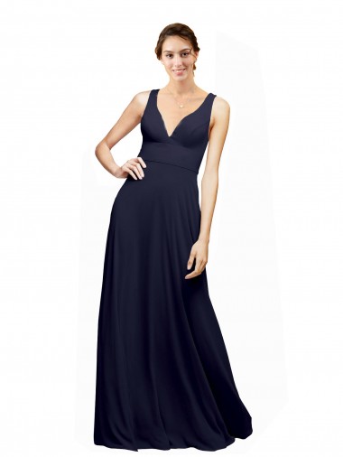 Open Back Long Chiffon Bridesmaid Dress with Plunging V-Neck Bodice