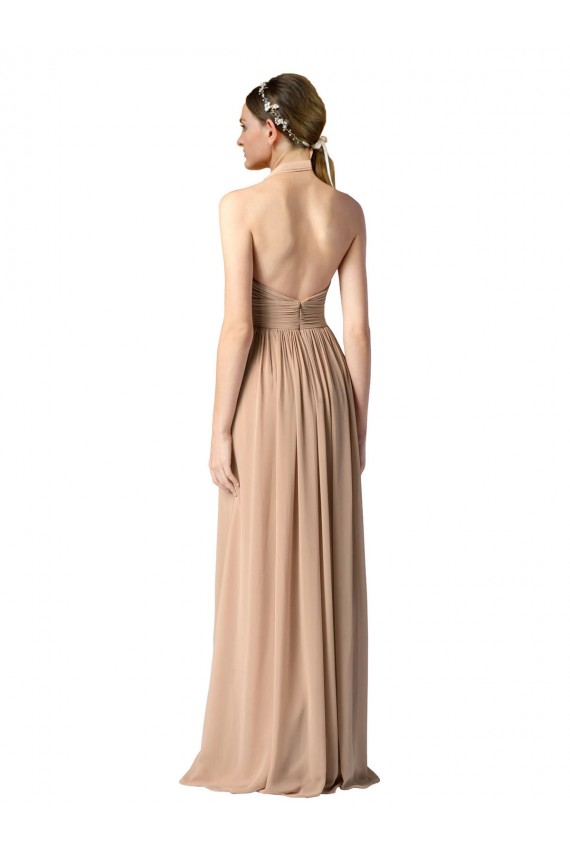 Halter V-Neck A-Line Chiffon Bridesmaid Dress with Shirred Skirt