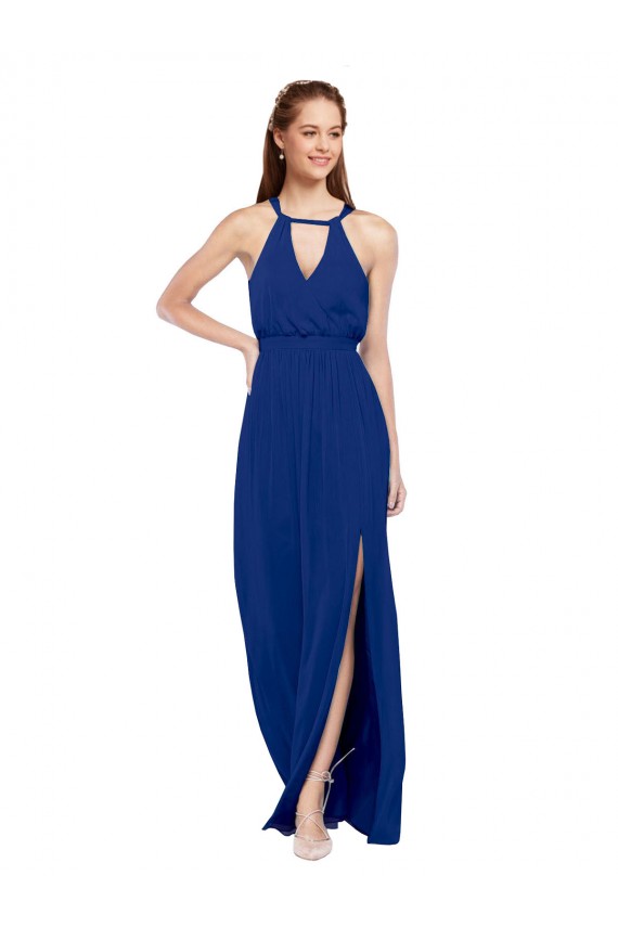 High Keyhole Neck Long Chiffon Bridesmaid Dress with Slit