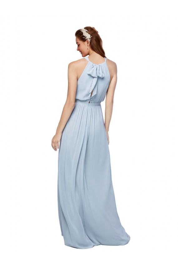 High Keyhole Neck Long Chiffon Bridesmaid Dress with Slit