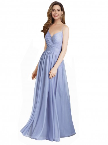 Ruched Criss Over Bodice Chiffon Bridesmaid Dress with Lace Open Back