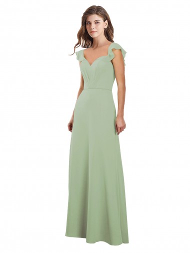 Draped Sweetheart Chiffon Bridesmaid Dress with Ruffled Cap Sleeves