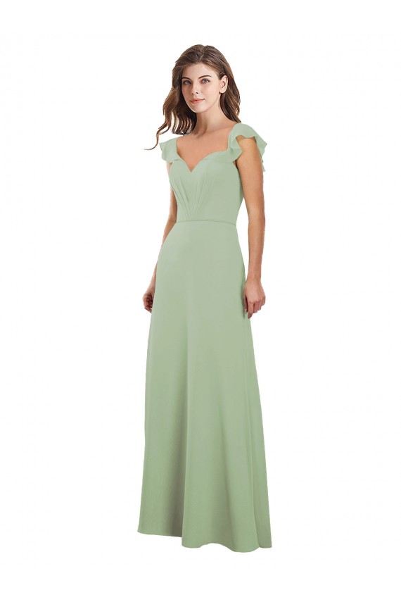 Draped Sweetheart Chiffon Bridesmaid Dress with Ruffled Cap Sleeves