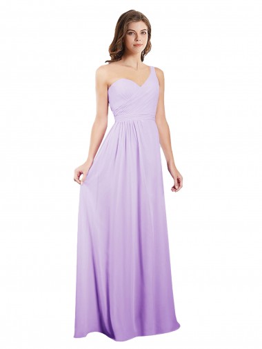 Draped One Shoulder A-Line Long Chiffon Bridesmaid Dress