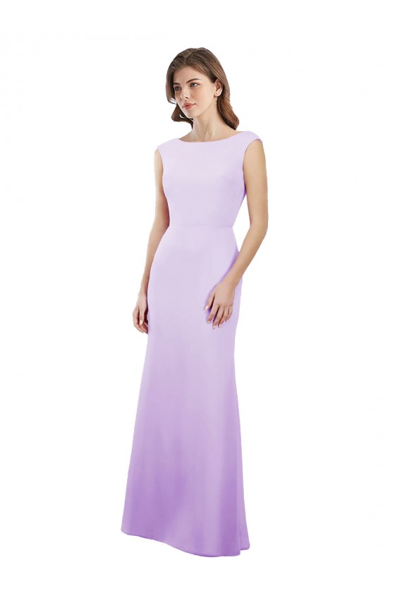 Chiffon Column Bridesmaid Dress with High Round Neckline and Cap Sleeves