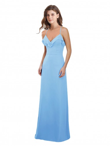 Slim Chiffon Bridesmaid Dress with Ruffled Sweetheart Neckline