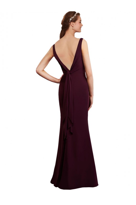 Floor Length Fluted Chiffon Dress with Draped Bodice and V-Neckline