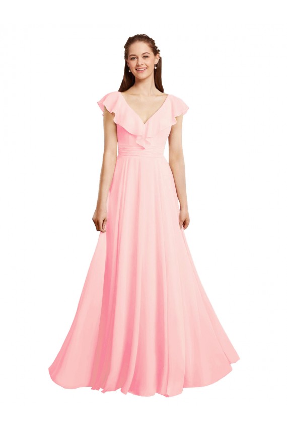 Chiffon A-Line Dress with Full Circle Skirt and Gathered Waistband