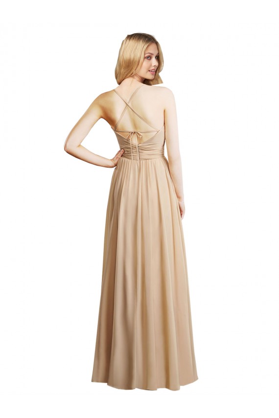 Draped Long Chiffon A-Line Dress with Cascading Ruffles