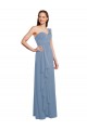 Single Shoulder Strap Long Chiffon Bridesmaid Dress with Cascading Ruffles