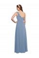 Single Shoulder Strap Long Chiffon Bridesmaid Dress with Cascading Ruffles