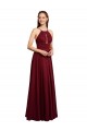 Long A-Line Halter Neck Chiffon Bridesmaid Dress with Draped Bodice