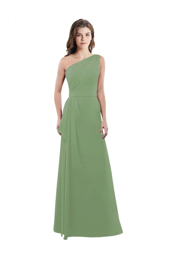 One Shoulder Chiffon Bridesmaid Dress with Pleats and Side Slit